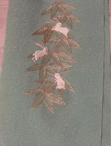 대나무 토끼 문양 폴리에스테르 크레이프 원단 자수 장식용 깃 민트 그린