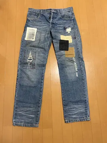 패치워크 디자인 블루 데님 팬츠