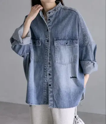 빈티지 라이크 데님 밴드 카라 셔츠