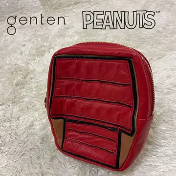 [레어] genten PEANUTS 콜라보 파우치 레드 가죽 스누피