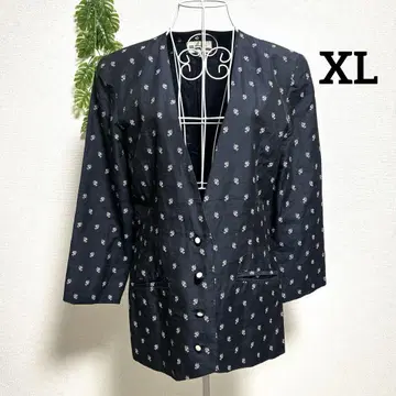 gres 그레 이탈리아 XL 네이비 꽃무늬 노카라 자켓 린넨/면