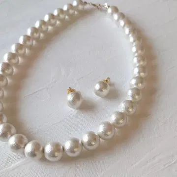 12mm 코튼 펄 목걸이 싱글 볼 귀걸이