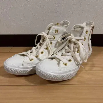 컨버스 화이트 하이컷 스니커즈 골드 금장 장식 23.5cm