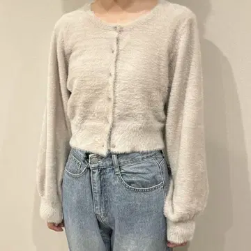 샤기 가디건 짧은 기장 벌룬 소매 복슬복슬