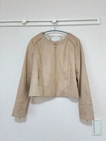 [ 미사용 ] 스웨이드 자켓 노카라 베이지 레이스