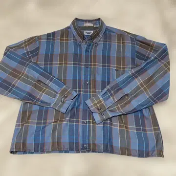 90s 헤밍웨이 폴리에스테르 체크 셔츠 체크 무늬 블루