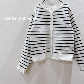 [ 쿠튀르 브로치 ] 쿨 블렌드 M 스트라이프 가디건 펄 버튼