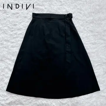인디비 랩 스타일 종아리 기장 플레어 스커트 울 혼방 벨트 포함