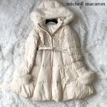 michell macaron 퍼 달린 롱 다운 코트 A라인 벨트