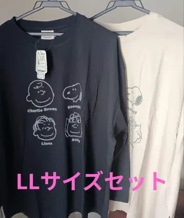 새상품 스누피 긴팔 T셔츠 세트 LL 네이비 오프 베이지