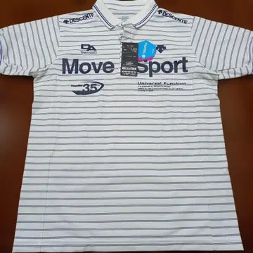 택 포함 미사용 DESCENTE 남성용 화이트 x 네이비 컬러 피케 셔츠