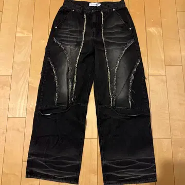 .kom 블랙 와이드 레그 데님 M