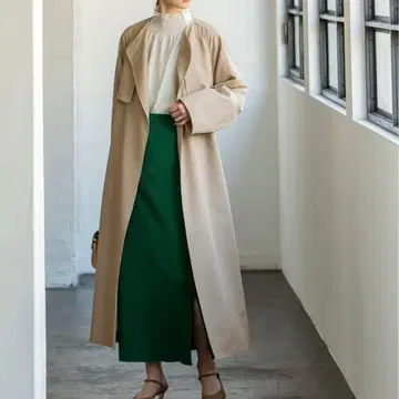 Noble 라이트풀크로스 노카라 코트 베이지 36 사이즈