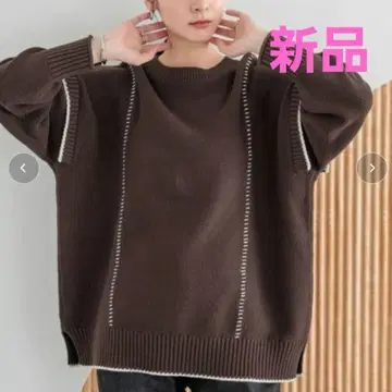 로리즈팜 2WAY 하이 톤 스티치 풀오버 브라운