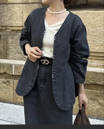 thevon 페플럼 데님 자켓