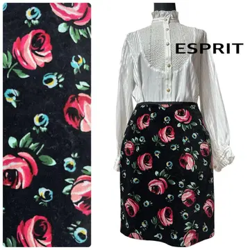 새상품급 ESPRIT 벨벳 장미 패턴 미니 스커트 7/8 싱가포르 제조