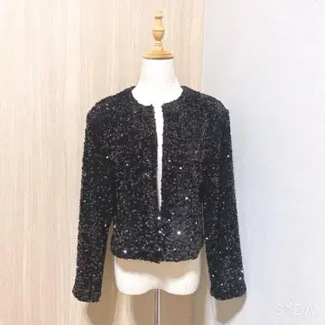 스팽글 노카라 자켓 블랙 H&M