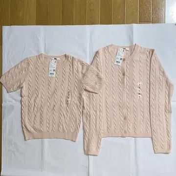 유니클로 케이블 크루넥 스웨터와 가디건 세트 핑크 S 새상품