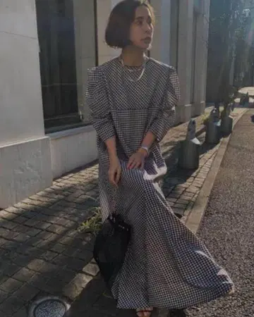 AMERI GINGHAMCHECK 2WAY PUFFSLEEVE DRESS