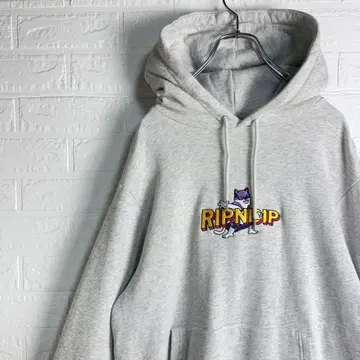 [ 컨디션 최상 ] RIPNDIP 고양이 자수 헤비웨이트 후드티 속기모