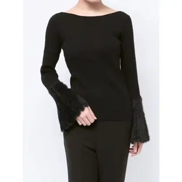 러그나무 문 미니 샤기 슬리브 니트 풀오버