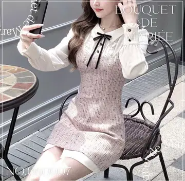부케 드 마리에 트위드 도킹 원피스 핑크 S