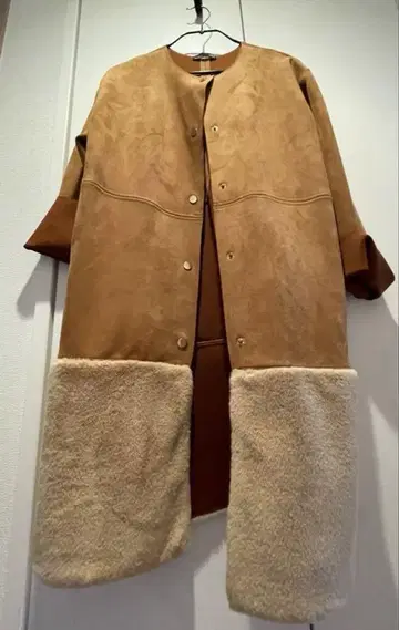 ZARA 코트 럭셔리 스웨이드풍 퍼 브라운 롱 코트