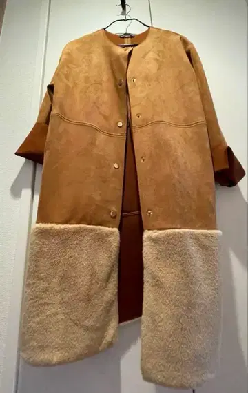 ZARA 코트 럭셔리 스웨이드풍 퍼 브라운 롱 코트