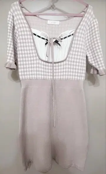 pium 도리 깅엄 니트 원피스 핑크