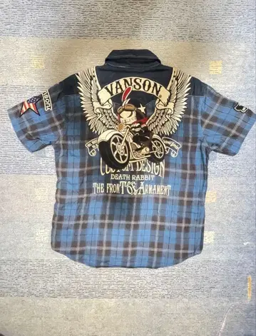VANSON 반팔 셔츠 M 사이즈 체크 무늬 바이커용