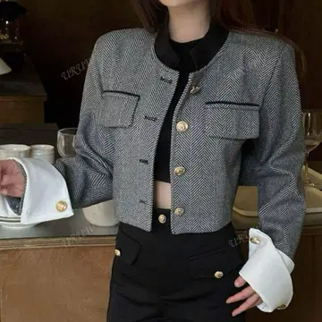대비 트리밍 버튼 프론트 크롭 오버코트