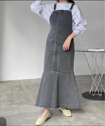 그레이 데님 살로펫 플레어 스커트