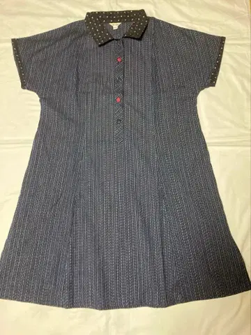 [ 새상품 ] 이세탄 교토  남색 쿠루메오리 카라 부착 튜닉 셔츠 원피스