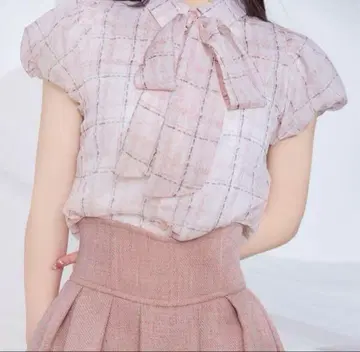 미셸 마카롱 체크 리본 블라우스 핑크 michellMacaron
