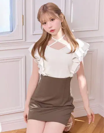 미셸 마카롱 슬림 레그 스커트 모카 베이지