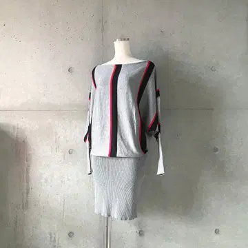 택 포함 새상품 돌먼 보트넥 니트 미니 원피스 튜닉 그레이