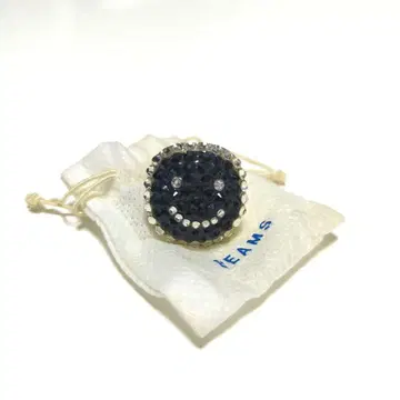 BEAMS 스마일 반지 실버 블랙 크리스탈 큐빅