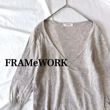 FRAMeWORK 베이지 V넥 니트 스웨터 심플 가을 겨울