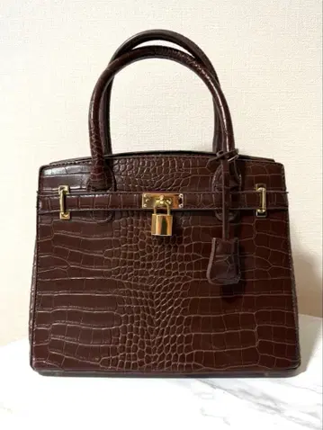악어 엠보싱 핸드백 브라운 골드 금장 장식