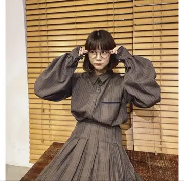 idem 볼륨 슬리브 체크 셔츠