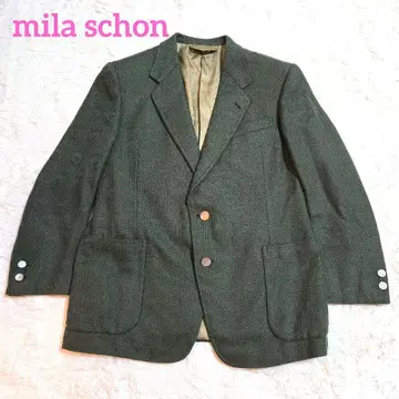 mila schon 그린 테일러드 자켓 올 로고 무늬 캐시미어 실크