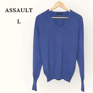 겨울 ASSAULT V넥 스웨터 L 사이즈 남성용 긴팔 니트 파랑 보라색
