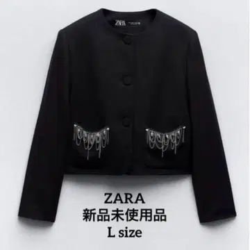 새상품 ZARA 비쥬 펄 체인 노카라 자켓 블랙