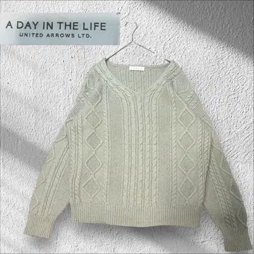 UNITED ARROWS 케이블 짜임 V넥 니트 스웨터