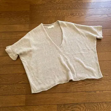 evam eva V넥 코튼 반팔 니트