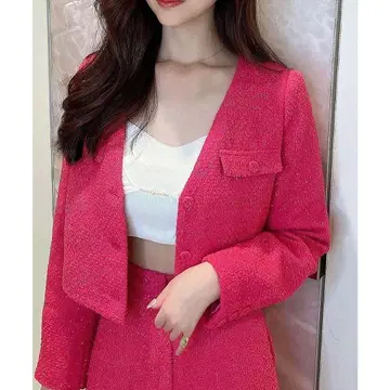 eimy 이스토아르 노카라 자켓 핑크 라메