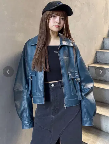 MURUA 워시 인조 가죽 블루종