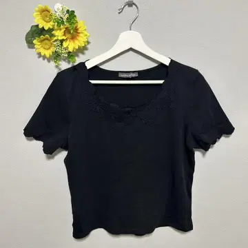 LAURA ASHLEY 티셔츠 블랙 자수 꽃무늬 반팔 L 사이즈