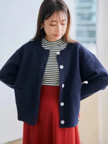 COHINA 미니 카노코 니트 가디건 네이비