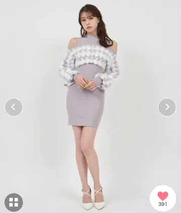 하운드투스 체크 샤기 도킹 니트 미니 원피스